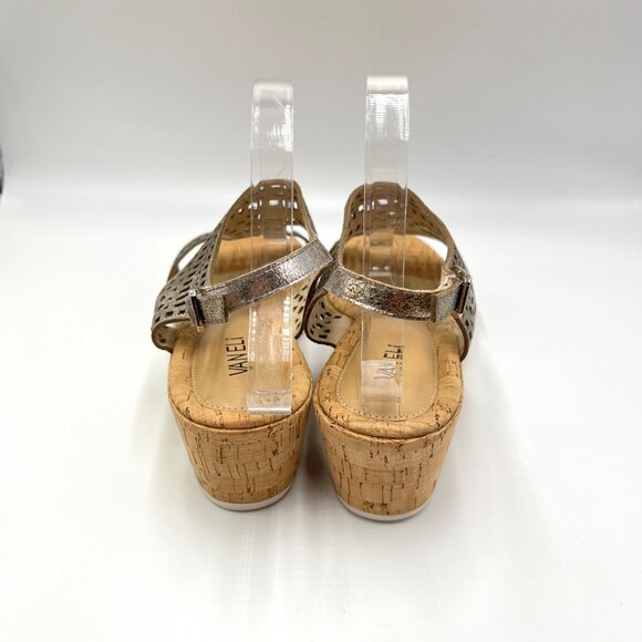 Vaneli Womens Size 11.5 Metallic‎ Gold Perforated Wedges Sandals Shoes - Picture 6 of 13